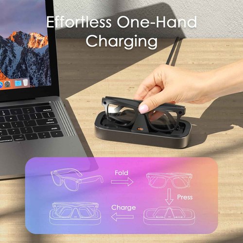 Charging Station for Meta Ray-Ban Glasses - Wayfarer, Skyler, Headliner & Oakley Meta HSTN Charger with LED Indicator, Space Gray