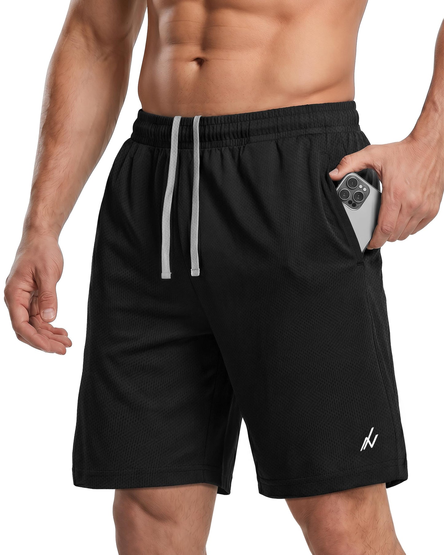 NY Threads Men's Athletic Shorts Quick Dry Loose-Fit Lightweight Running Workout Gym Shorts with Pockets, 3X-Large, Black