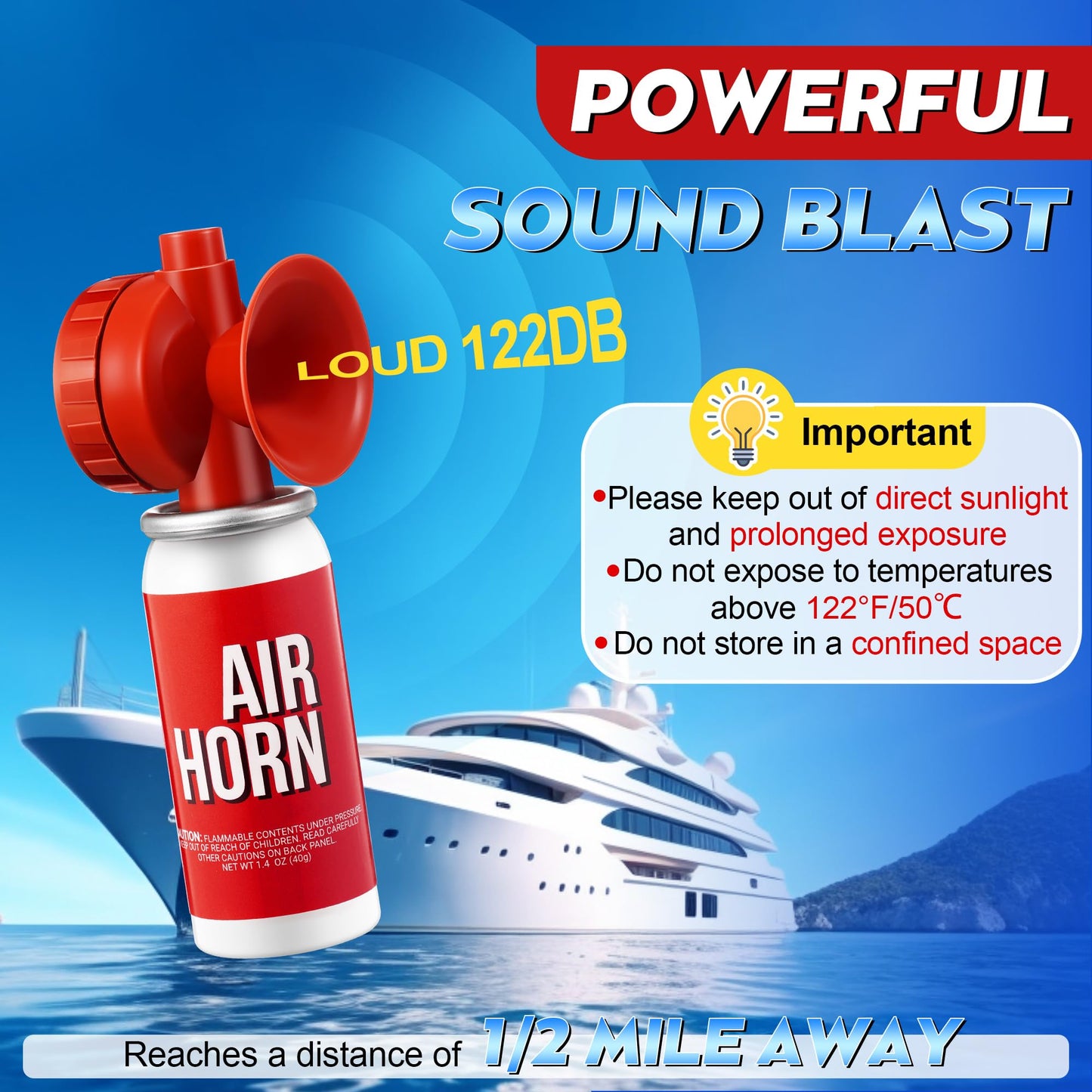 Saillong 4 Pack 1.4oz Boat Air Horn for Safety, Loud Marine Air Horns Can, Mini Small Blow Fog Bear Horn, Emergency Use for Sporting Events, Boat, Animal Alarm