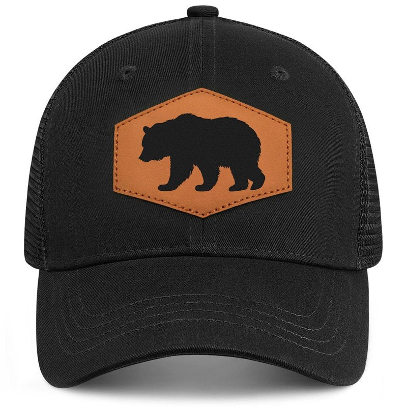 Jiaazerd Bear Baseball Cap for Bear Lovers,Leather Trucker Hat Snapback Hat for Men Women Brown
