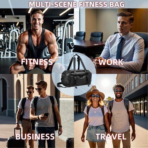 PreciousU Waterproof Gym Bag for Men,Sports Workout Training Overnight Duffle Bag with Shoe Compartment,Backpack Shoulder Straps and Wet Material Separation for Airplanes,Weekender Traveling.