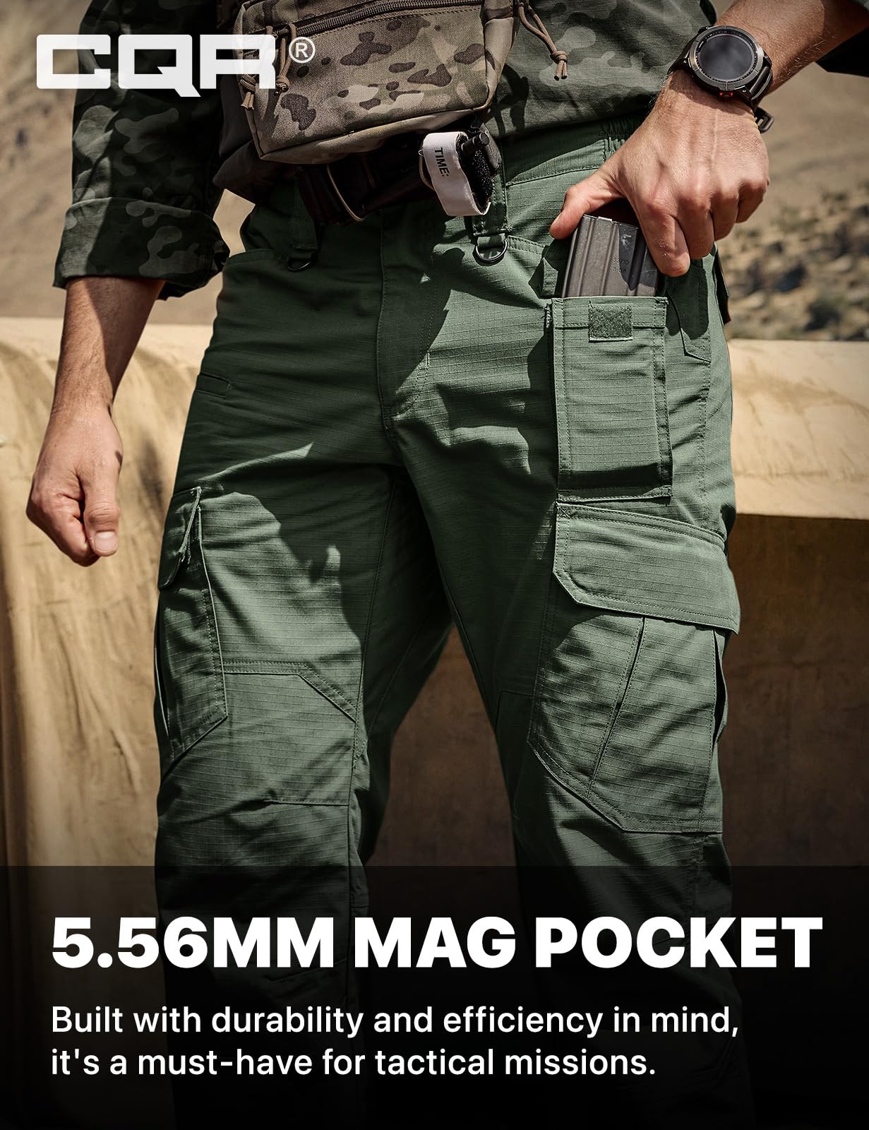 CQR Men's Tactical Pants, Water Resistant Ripstop Cargo Pants, Lightweight EDC Work Hiking Pants, Outdoor Apparel, Raider Mag Green Kelp, 38W x 34L
