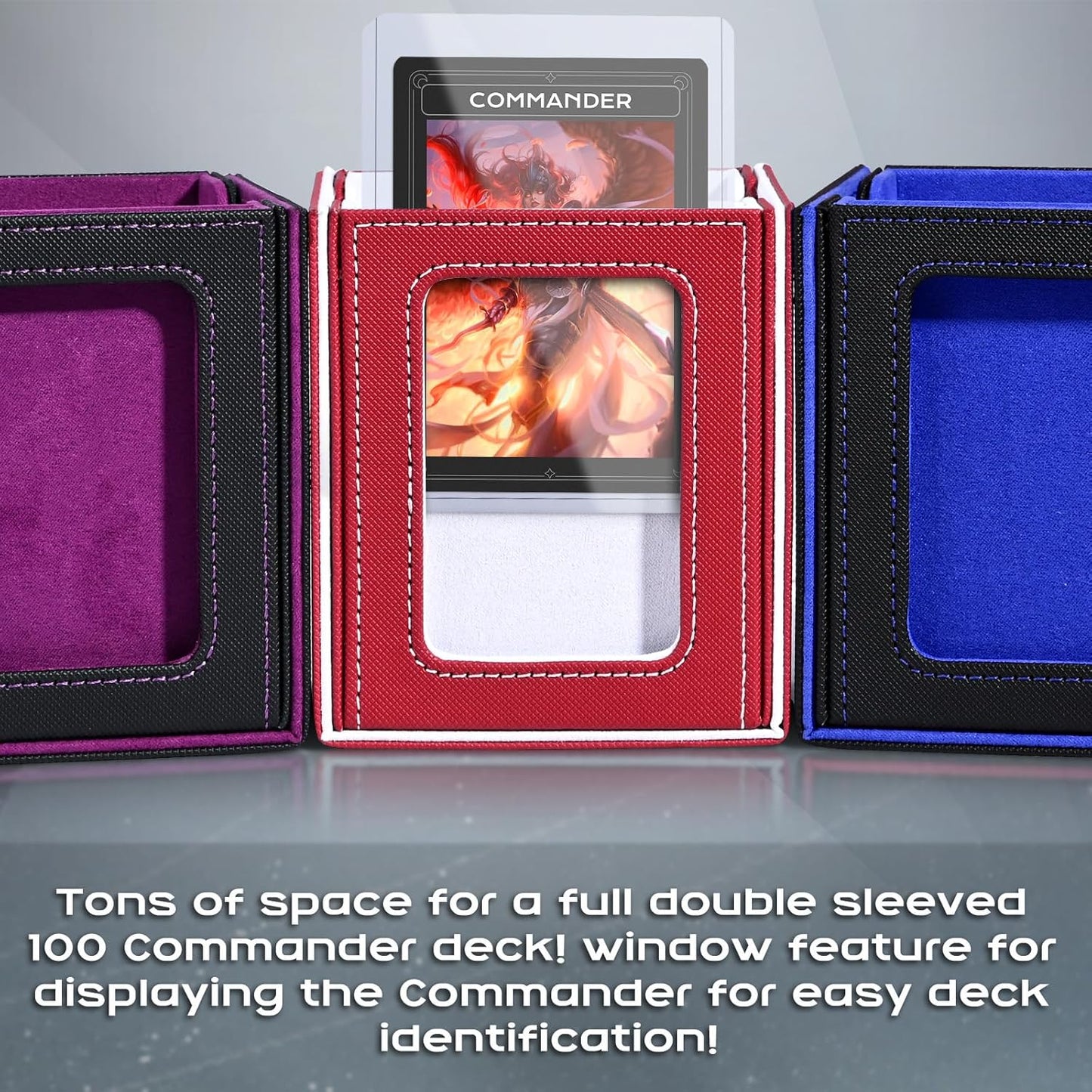 ZLCA MTG Deck Box - Trading Card Storage Box with Commander Window | Holds 100 Double-Sleeved Cards (Black & Blue)