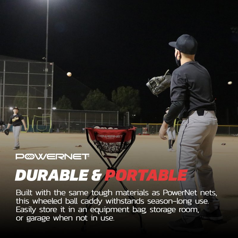 PowerNet Baseball, Softball & Tennis Ball Caddy, 36" Portable Cart with Wheels Holds up to 100 Tennis Balls, Baseball Holder (Wheeled Caddy)
