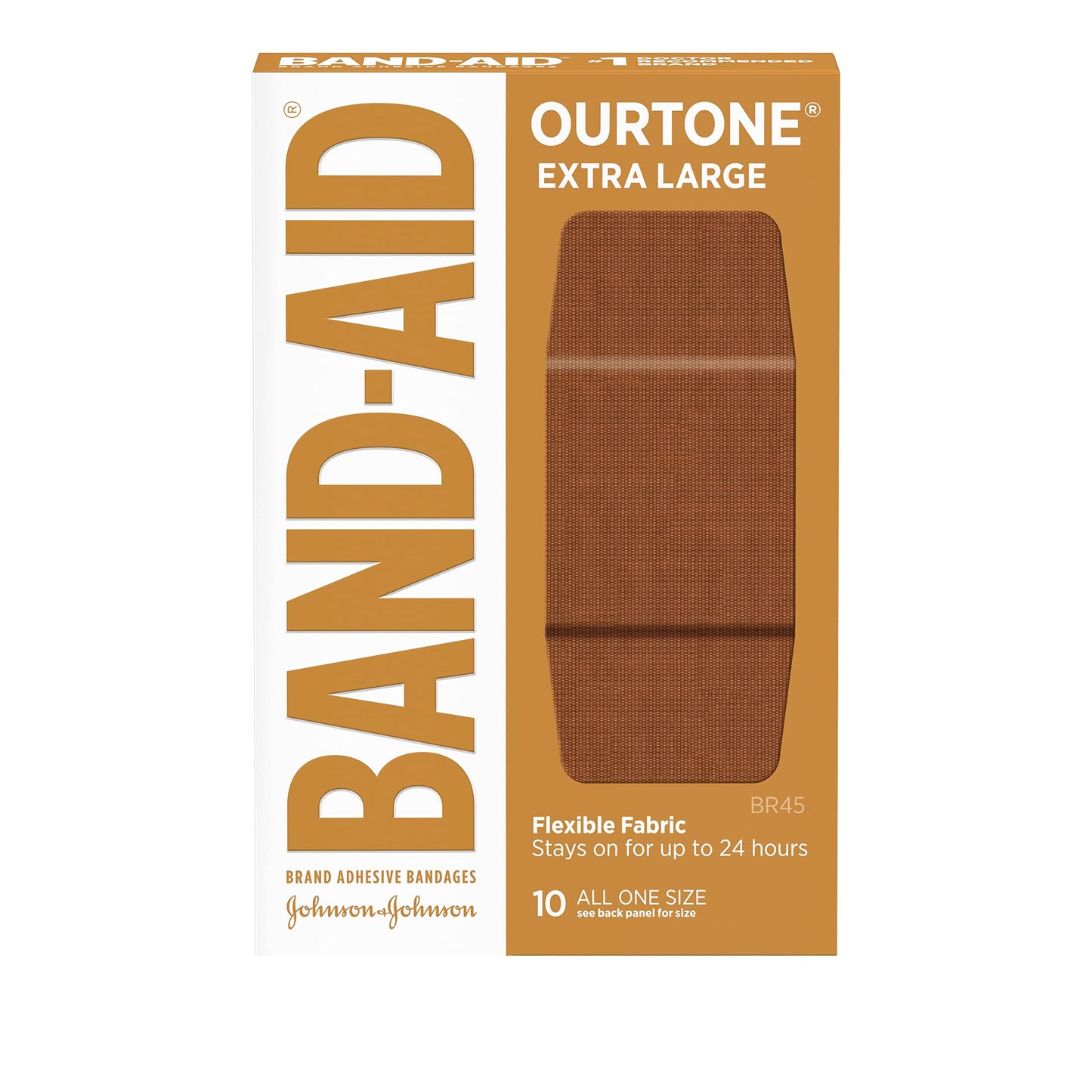 Band-Aid Brand Ourtone Adhesive Bandages, Flexible Protection & Care of Minor Cuts & Scrapes, Quilt-Aid Pad for Painful Wounds, BR45, Extra Large, 10 ct (Pack of 2)