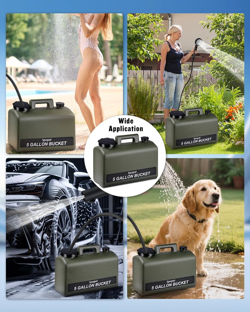 Spopal Portable Shower for Camping with 5-Gallon Water Jug, [Upgraded] 10000mAh Rechargeable Camping Shower with 5 Adjustable Speeds, Food Grade Material Water Containers for Hiking, Travel, Car, Pet