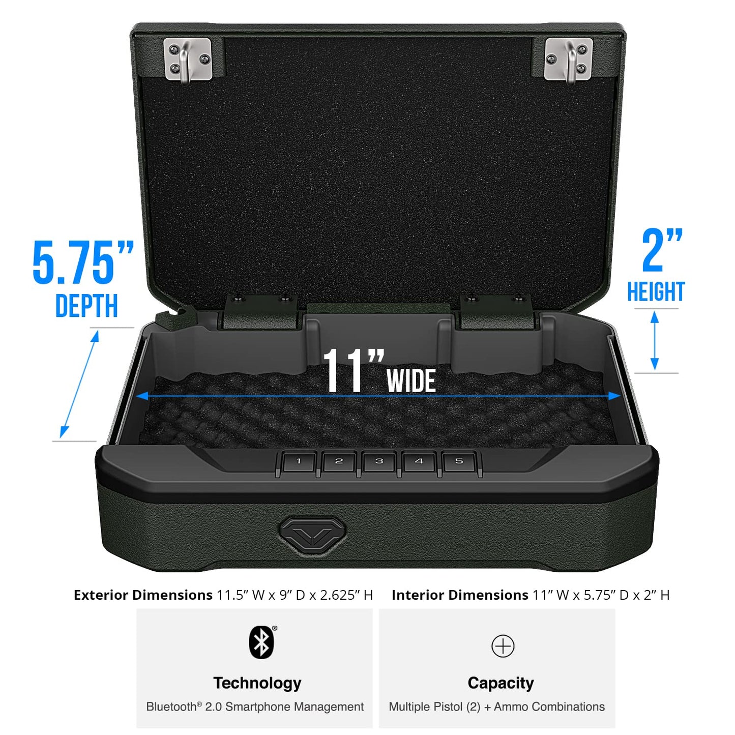 VAULTEK VS20 Bluetooth 2.0 Smart Handgun Safe with Auto-Open Lid and Rechargeable Battery (Olive Drab)