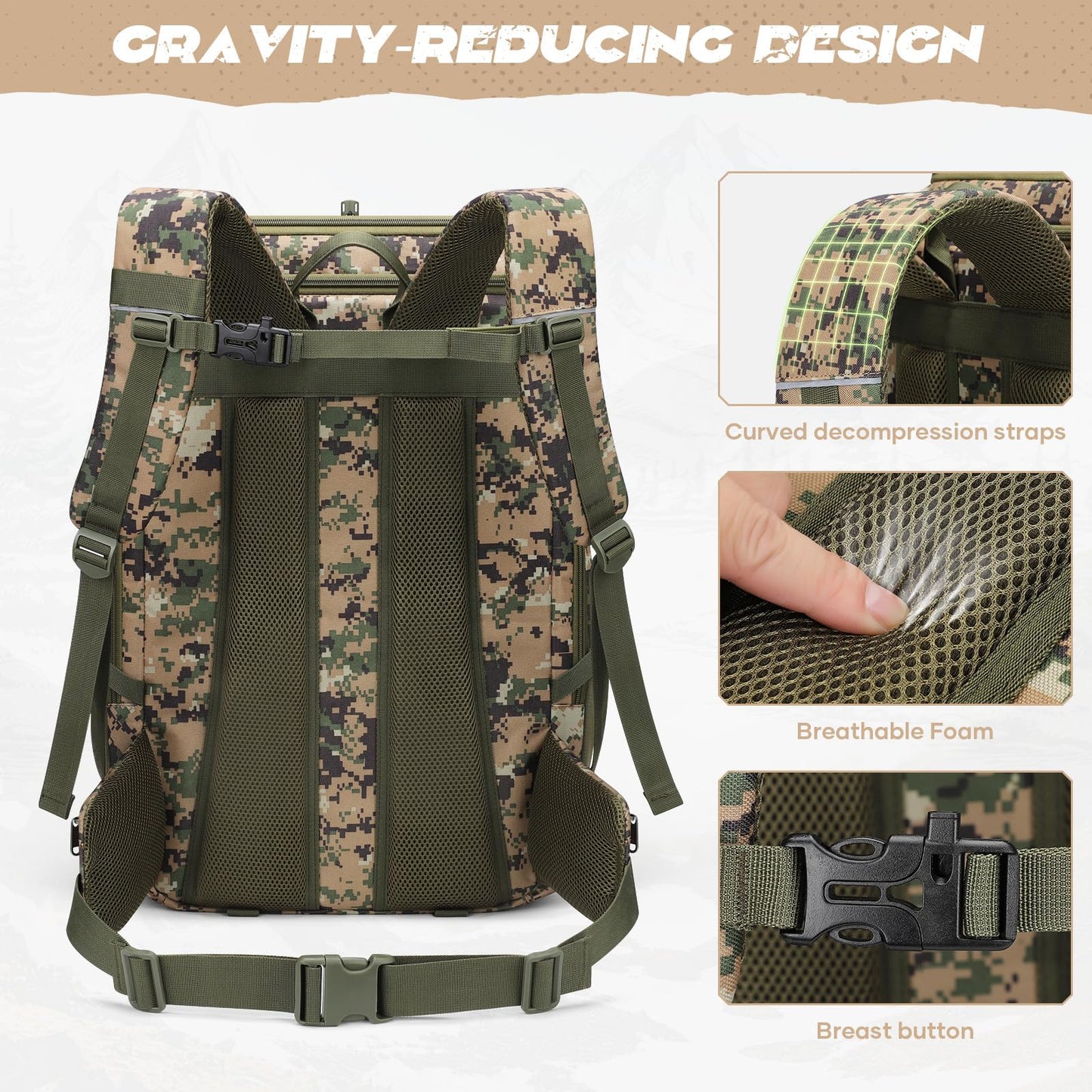 Maelstrom Tactical Backpack for Men, Water Resistant 40L Military Backpack, for Hiking, Camping, Gym with Molle System (Camouflage Green)