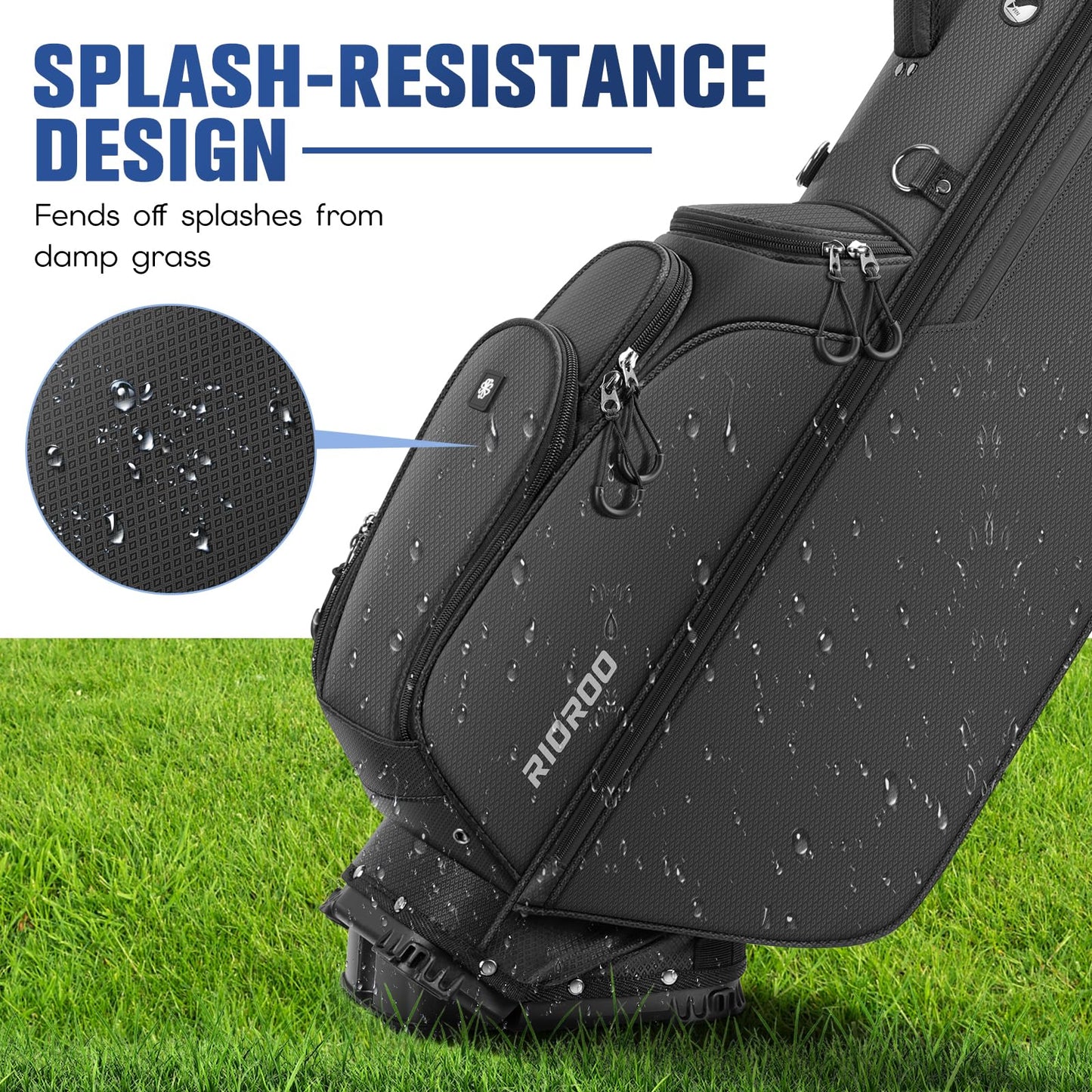 RIOROO 5 Way Golf Stand Bag with Full Length Dividers, Lightweight Golf Bag with Rain Cover, 6 Zippered Pockets & Cooler Bag, Breathable Straps