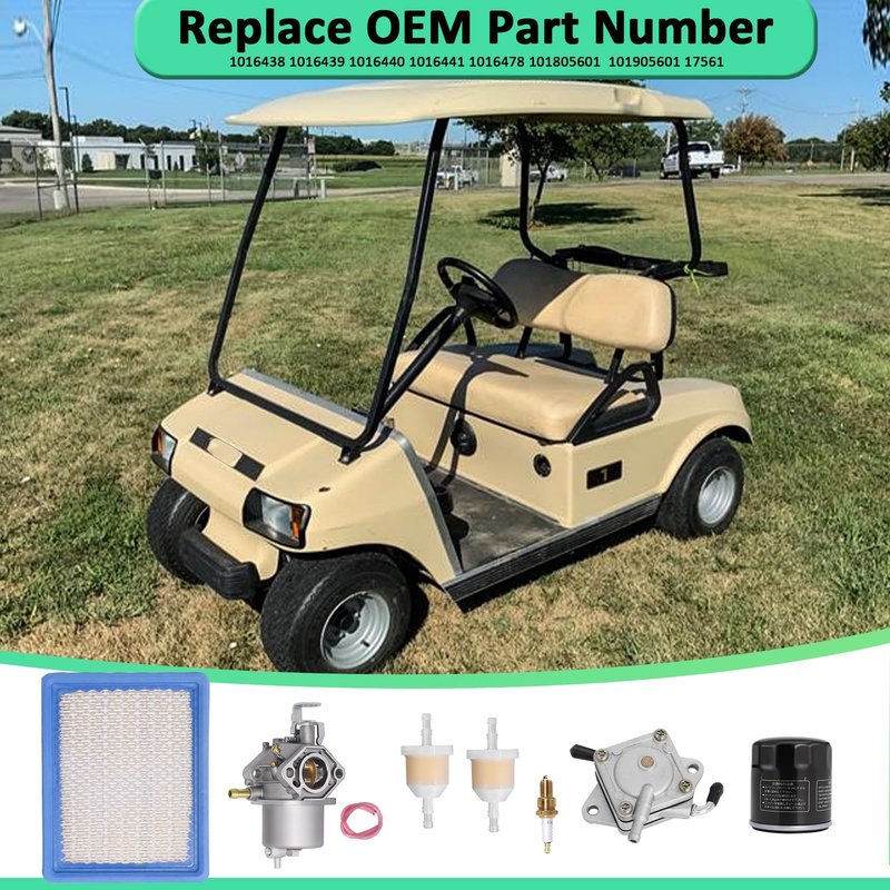 Golf Cart Tune Up Kit Compatible with Club Car DS Gas 1992-2004 with 1016478 Carburetor, 1016467 Oil Filter, 1025582 Air Filter, 1014523 Fuel Pump, AM116304 Fuel Filter and F7TC Spark Plug by Podoy