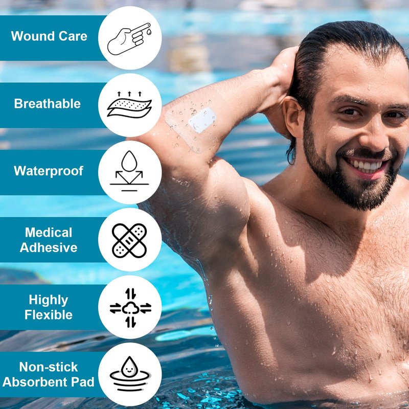 Geiserailie 30 Pack Transparent Film Bandage with Pad, Waterproof Adhesive Bandages, Cover Patches, Clear Film for Showering, Swimming, Tattoo(2.36 x 2.76 Inches)