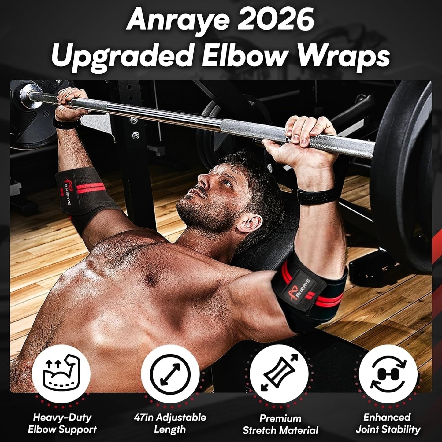 Elbow Wraps for Weightlifting - Adjustable Compression Straps for Joint Support | 1 Pair, Elbow Sleeves for Men & Women