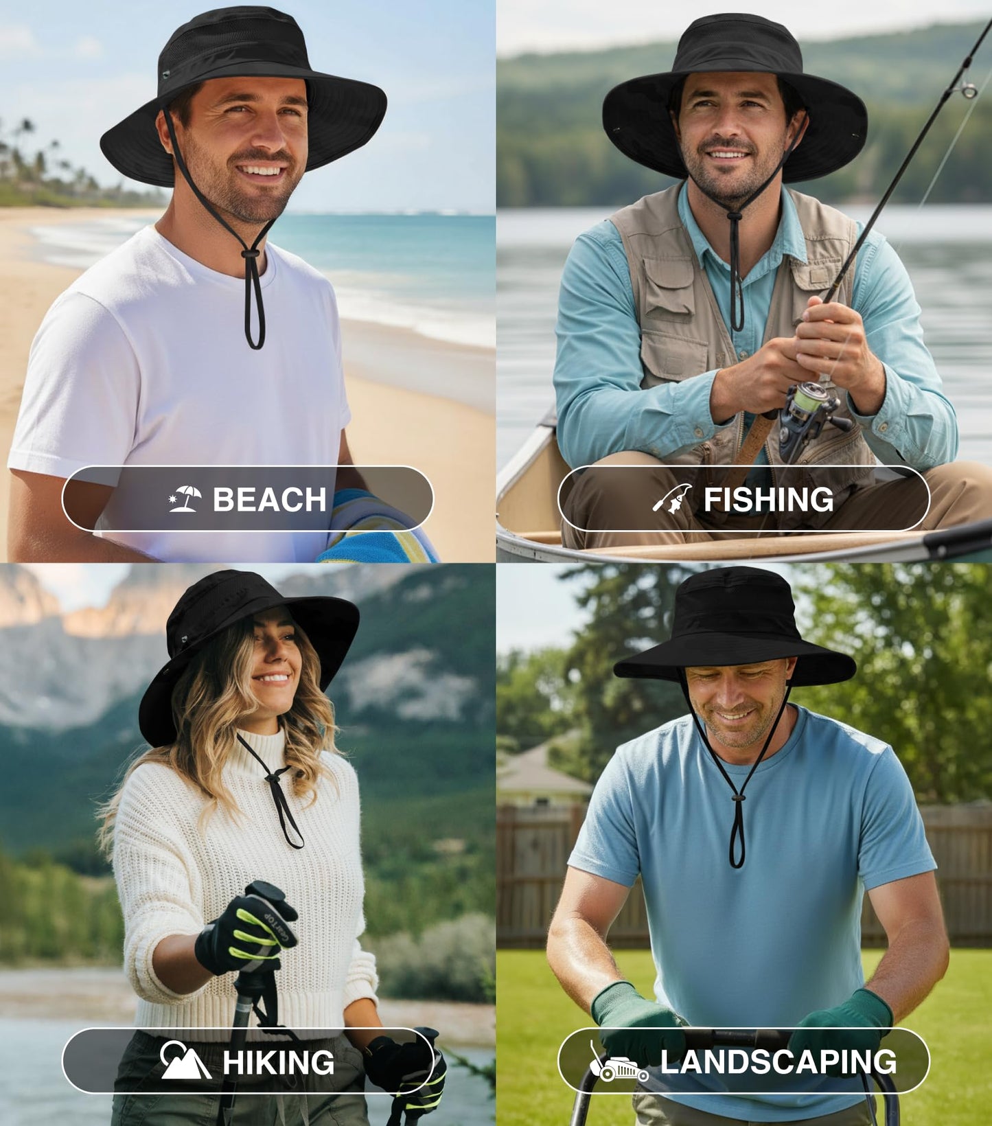 GearTOP Safari Hat for Men Sun Hats for Women UV Protection UPF 50+ Fishing, Gardening, Hiking Hat (22-23 1/2") Black Camouflage