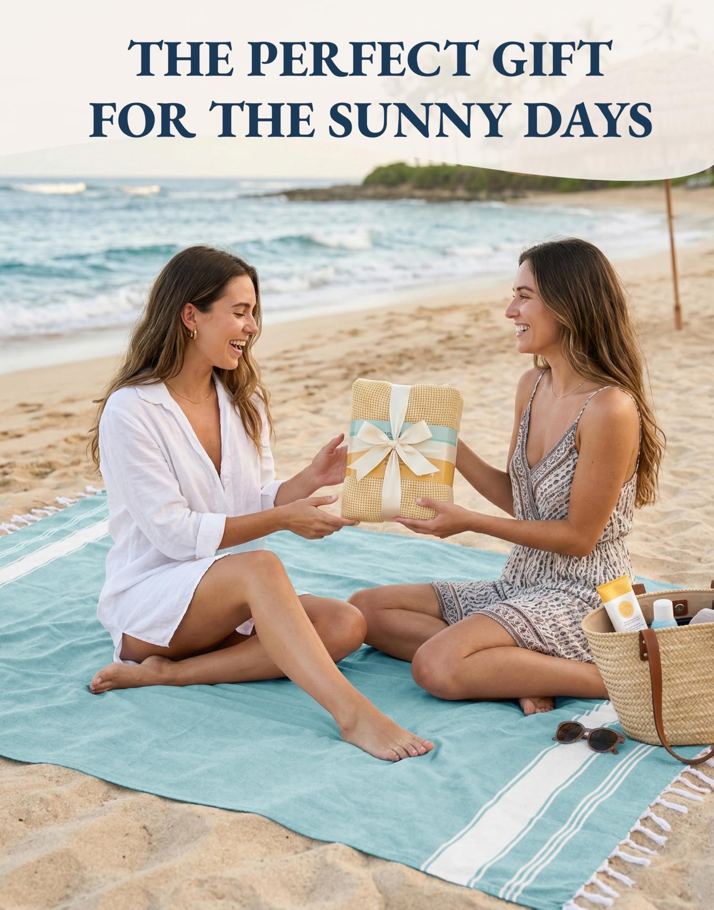 LANE LINEN Beach Towel 2 Pack, Oversized Beach Towel 39"x71", Lightweight Beach Essentials for Women, Large Pool Towel, Absorbent & Quick Dry, Sand Free Beach Towel - Aqua