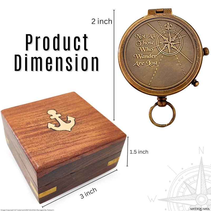 ANTIQUANA Authentic Antique Compass Presented in Artisan Wooden Box - A Treasure for Adventurers Navigate with Heritage and Class, 2 inch