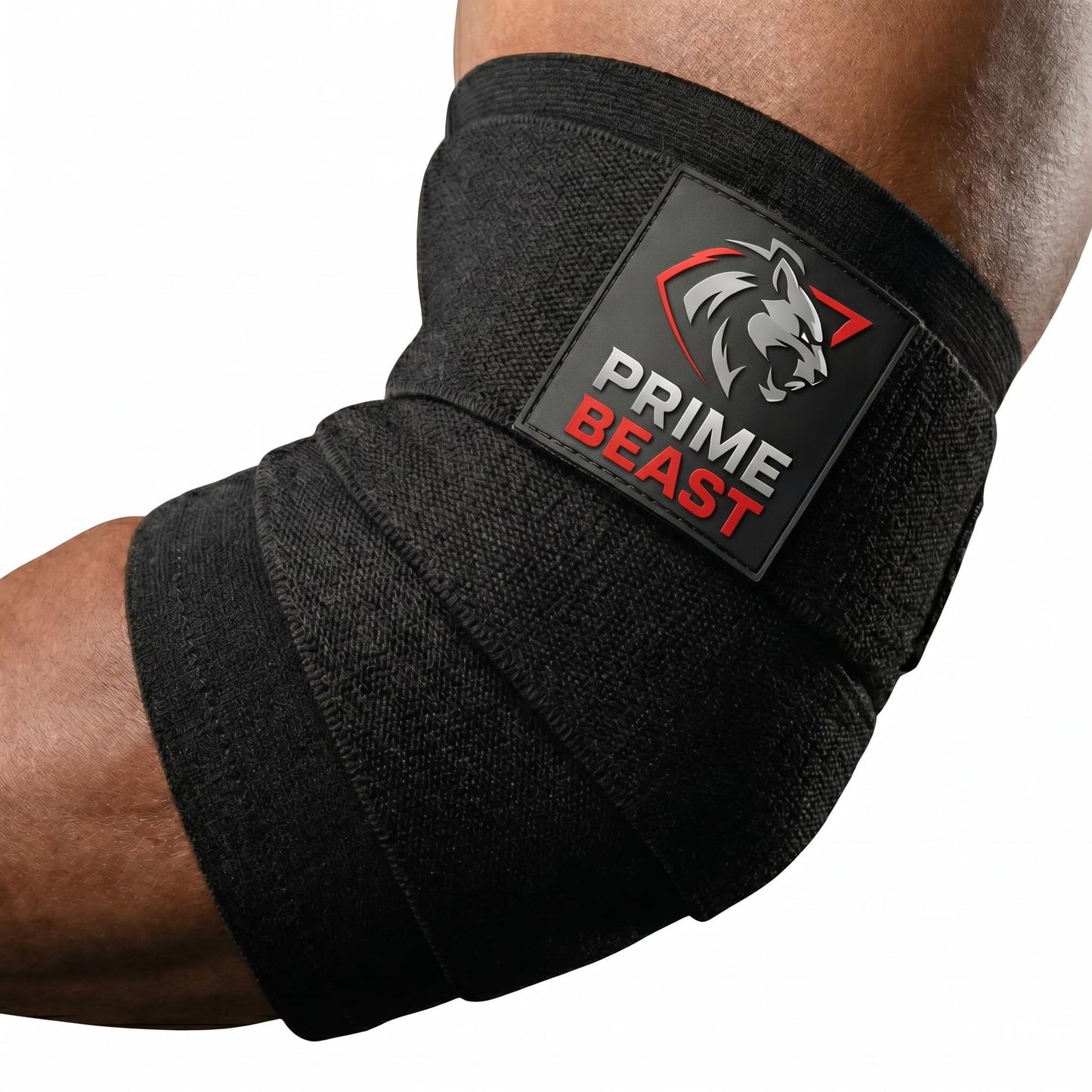 Prime Beast Hybrid Elbow Wraps for Weightlifting, Compression Sleeve and Adjustable Wrap Support for Bench Press, Powerlifting, and Gym Training (1 Pair) (Black, Small)