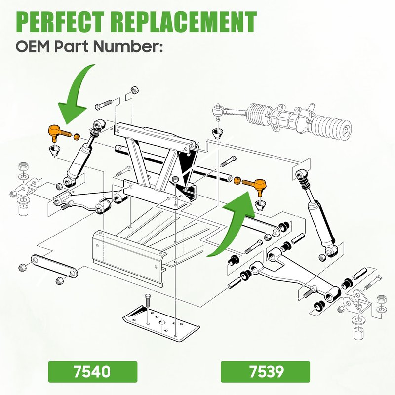 10L0L Golf Cart Steering Gear Tie Rod End Set for Club Car DS, Replacement Parts