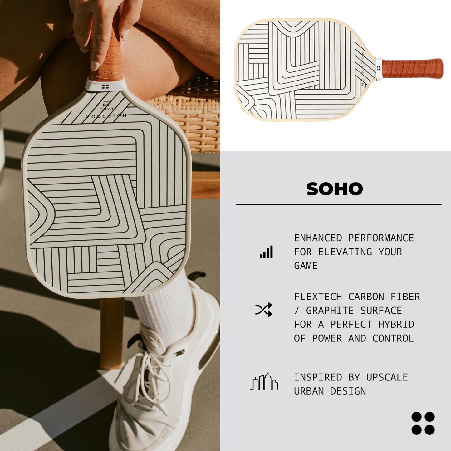 Holbrook Pickleball Paddles - Soho Design | Performance Series | Carbon Fiber Pickleball Paddle, Graphite Blend Surface | Polypropylene Honeycomb Core | Cute Pickleball Paddle