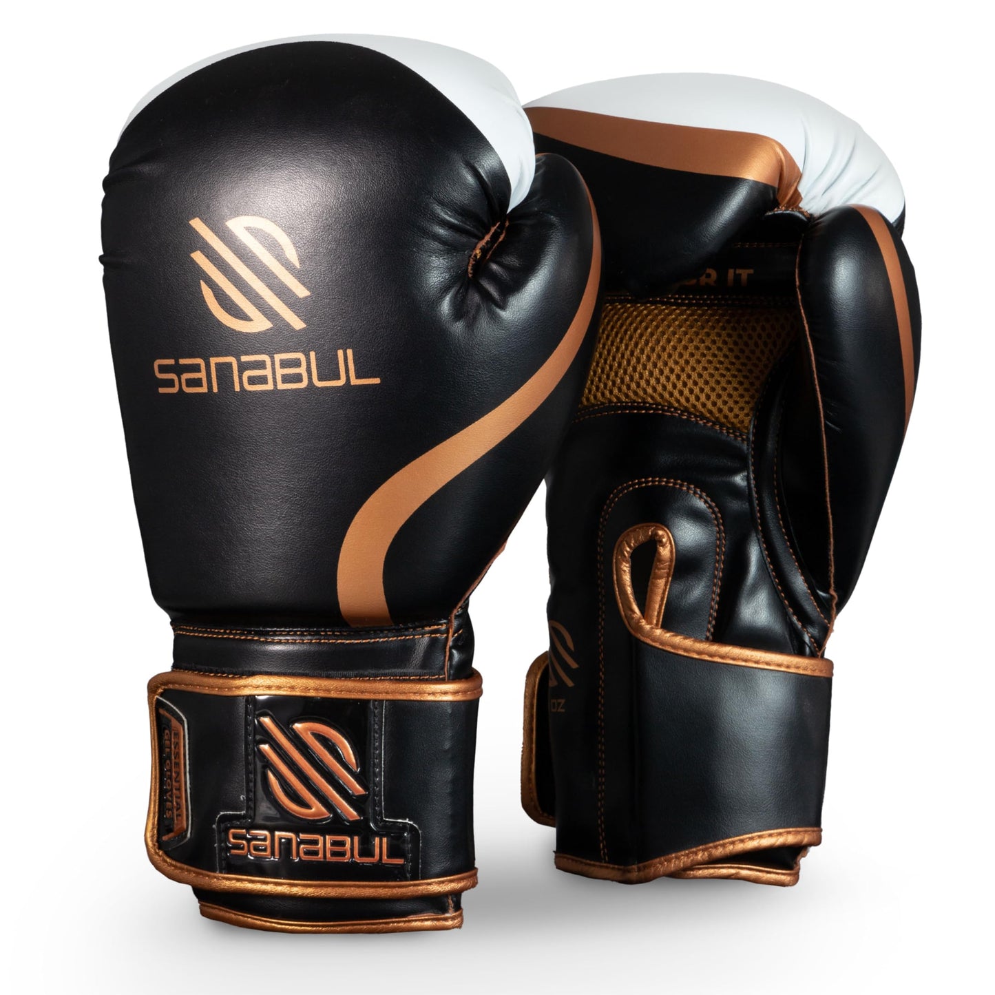 Sanabul Essential Gel Boxing Gloves for Men & Women, Kickboxing MMA, Muay Thai Gloves and Heavy Bag Training Punching & Sparring, Black/Copper 10 oz