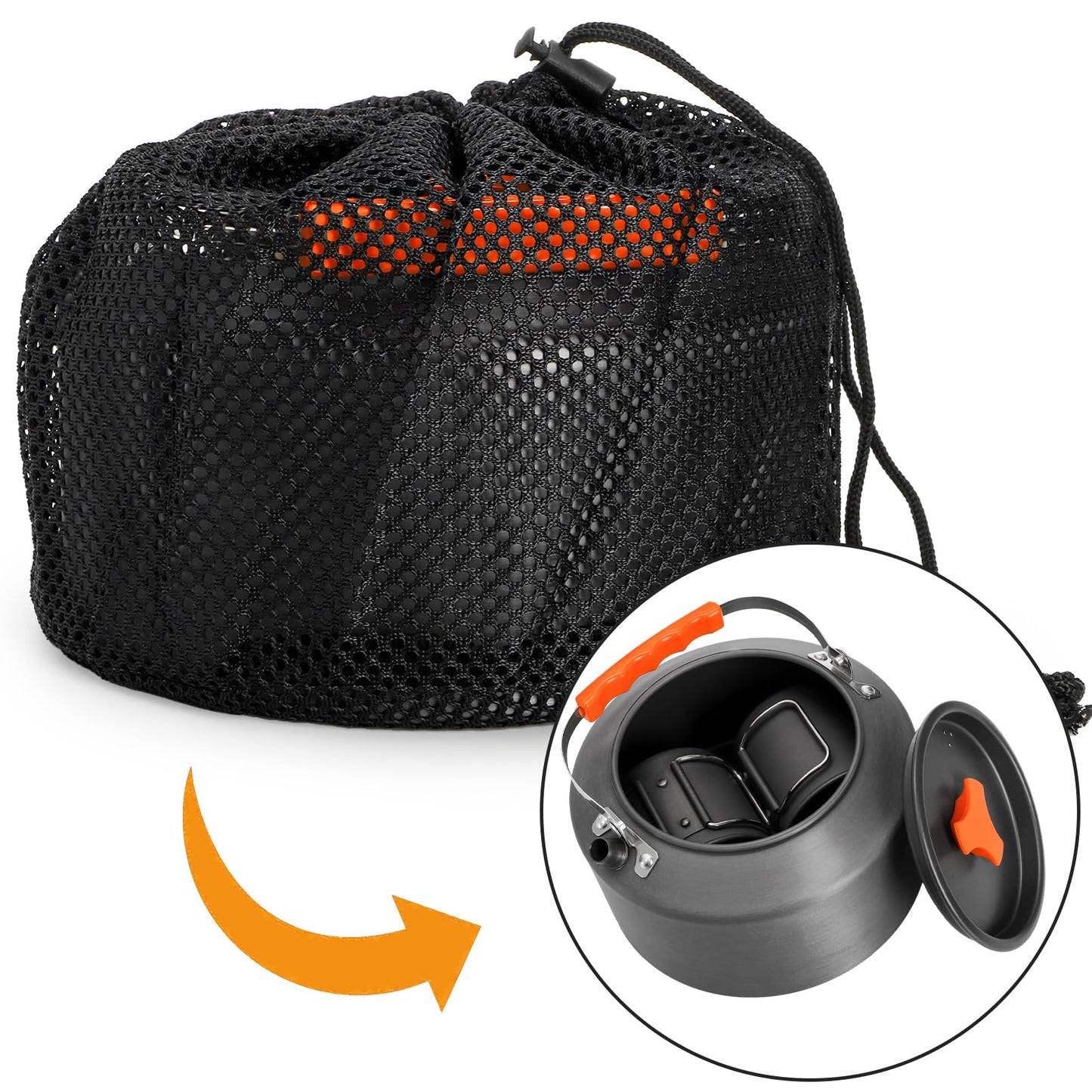 Nagpew 3 Pieces Camping Kettle, 2.5L Portable Camping Water Boiler with Storage Bag and 2 Cups, Coffee Tea Pot Set for Open Fire, Outdoor Activity, Stove, Hiking, Backpacking