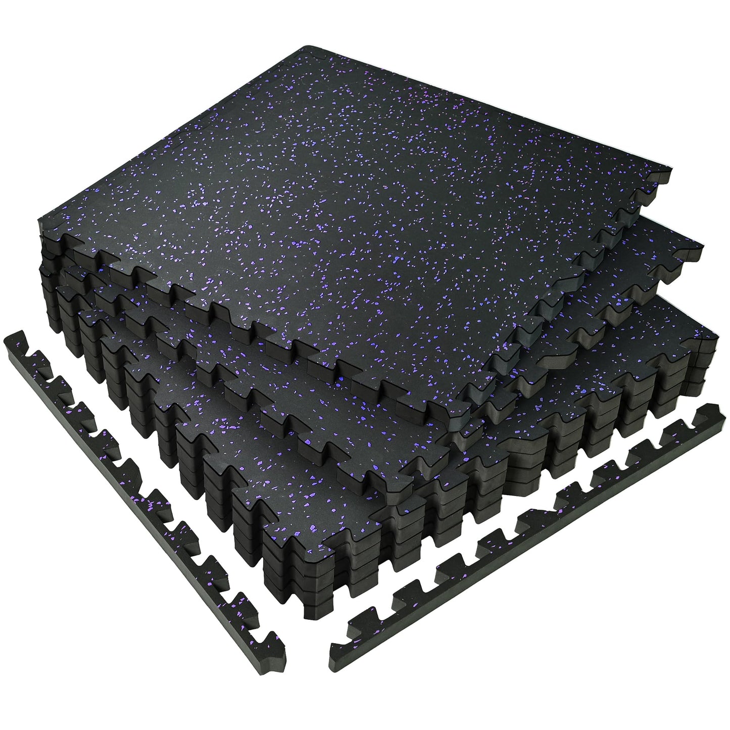 SUPERJARE 0.56'' Thick 6 Pcs 24 Sq Ft Rubber Top Exercise Equipment Mats, High Density EVA Foam Mats with Rubber Top, Interlocking Gym Flooring for Home Gym, Protective Workout Mat, Black/Purple
