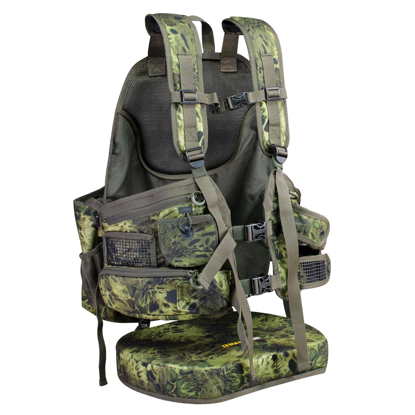 WOLFHUNT Turkey Vest with Seat Magnetic, Hunting Vest for Turkey with Large Game Bag, Extensive Adjustability & Multi-Function Pocket, Woodlands