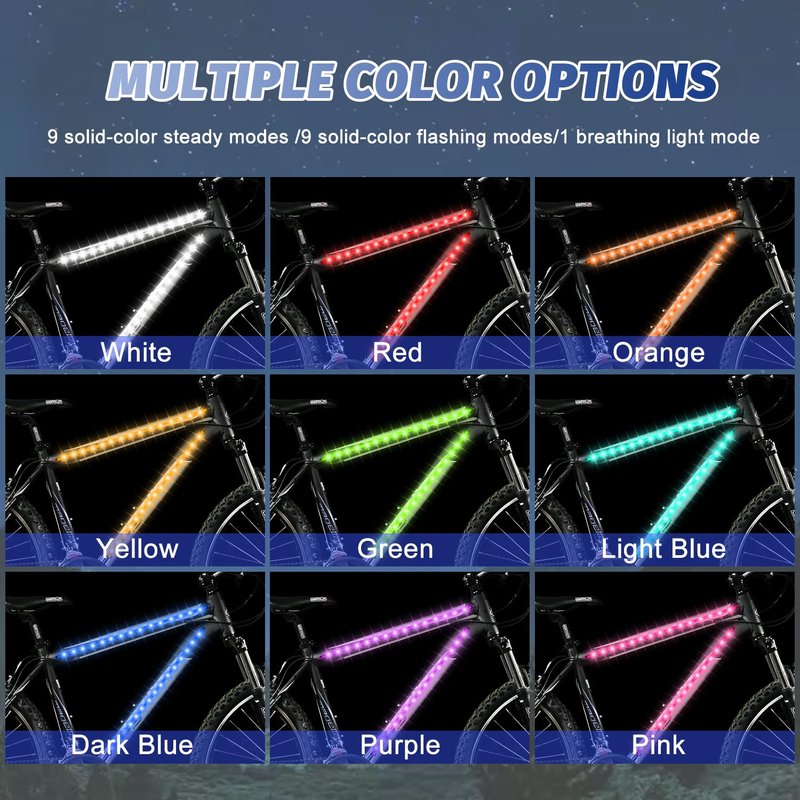 Bike Lights for Night Riding, LED Bicycle Frame Light for Night Riding, Waterproof Strip Light with Battery Box, Bright RGB Decoration Lights for Scooter,Trike,Bike Lighting Accessories