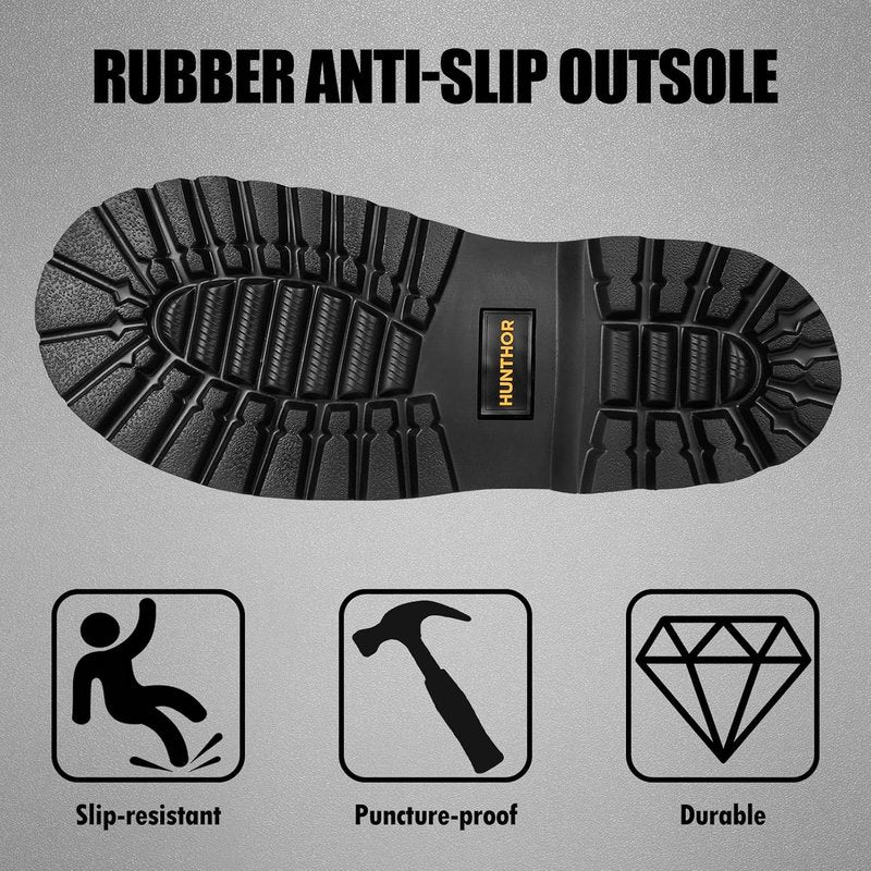 Rubber Work Boots - 800g Insulated, Puncture-Proof Steel Toe & Shank | Waterproof Neoprene for Farming & Construction (Size 6-14)