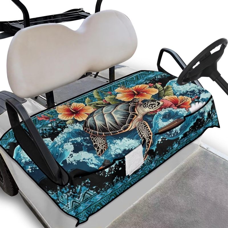 Brosoneto Sea Turtle Aztec Golf Cart Seat Covers, Washable Golf Cart Seat Towel Blanket with Pockets Travel Sports Golf Cart Cushion Cover for Golf 2 Person Seats Club Car, Golf Cart Accessories
