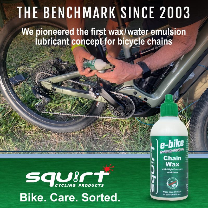 Squirt E-Bike Chain Wax 120 ml with High-Pressure Additives for E-Bikes - Ebike Lubricant for Wet & Dry Conditions - Electric Bike Chain Lube Reduces Noise & Friction - Ebike Accessories