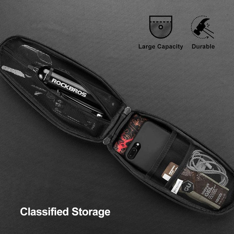 ROCKBROS Top Tube Bike Bag - EVA Bicycle Pouch Storage Pack, Water Resistant Phone Bag Below 6.2"/6.5" for Mountain & Road Bike