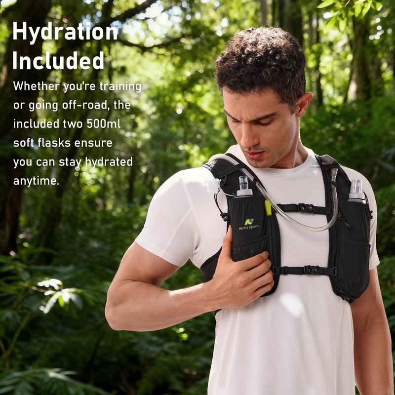 N NEVO RHINO Running Vest for Women Men, 5L Lightweight Running Hydration Vest with 2 TPU 500ml Soft Flask, Breathable Hydration Backpack for Trail Running, Hiking, Shorter Runs