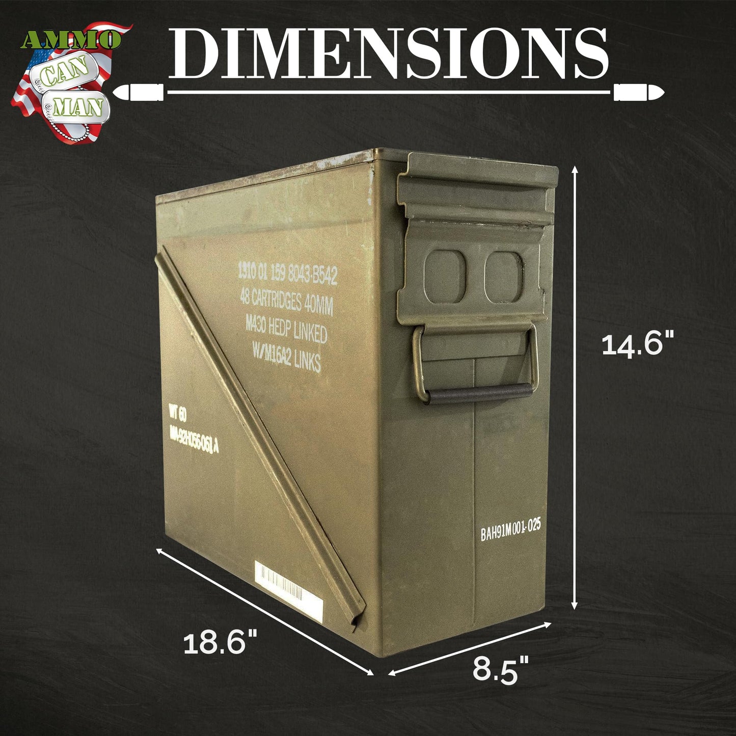Metal Ammo Storage Box Holder Box (Olive Drab Green) - M548 20mm Ammo Can w/Front Metal Latch, Swing-Out Handle – Ideal Ammo Can Surplus - Waterproof Tool Boxes for Ammo & Emergency Supplies