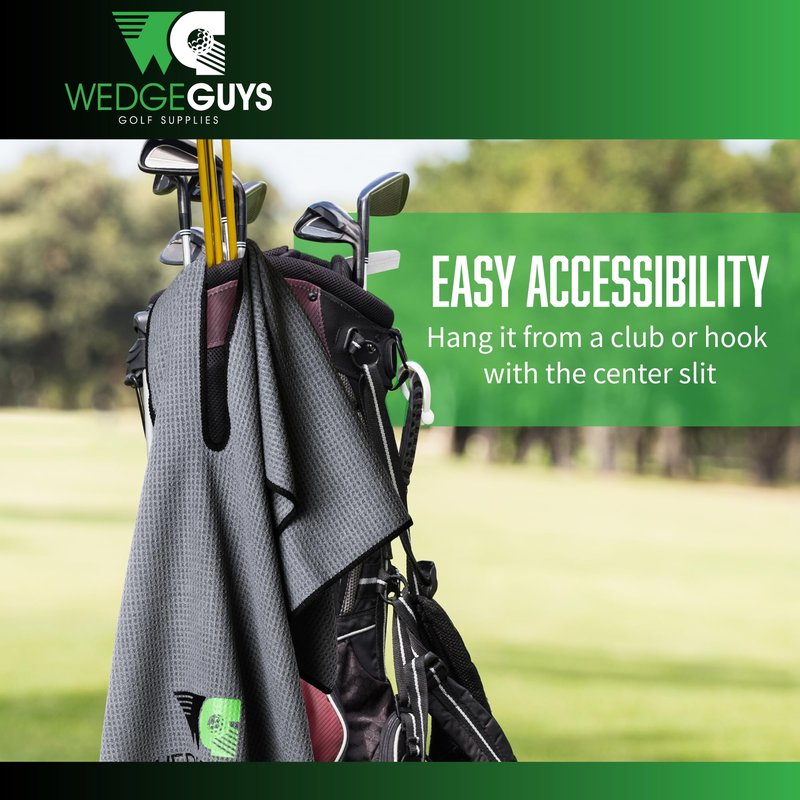 Wedge Guys Large Golf Tour Towel (40" x 17") Microfiber with Hole | Soft & Tough Waffle Caddy Towel for Golf Bag & Clubs, Grey Color Accessories for Men