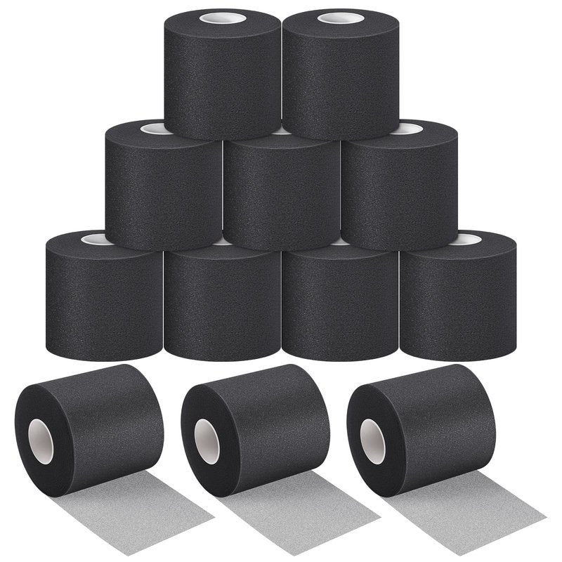 Nuanchu 12 Pcs Pre Wrap Athletic Tape, 2.75inch x 30 Yards Foam Sport Underwrap Tapes Prewrap Tape for Hair Wrists Hands Ankles Knees Women Man Hiking Running(Black)