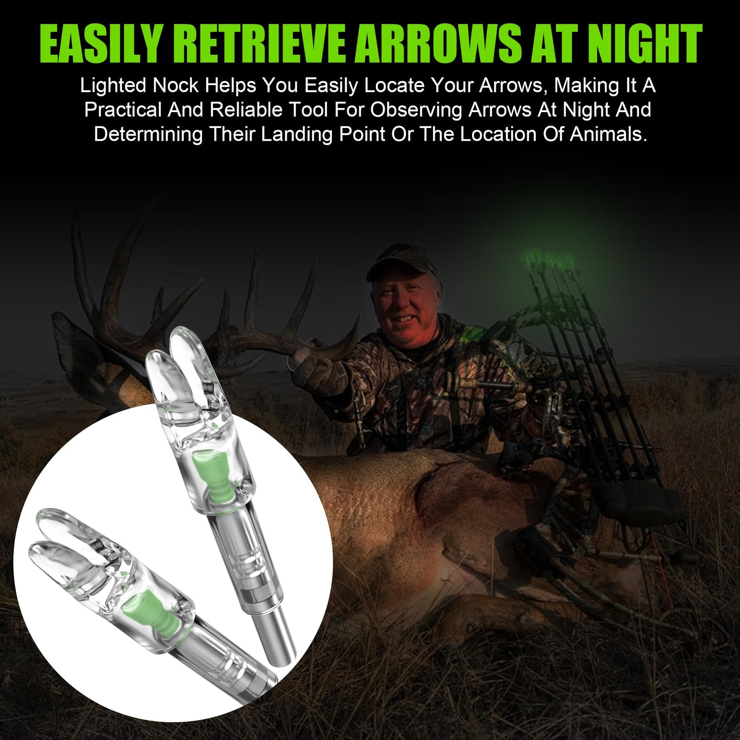 Guiropp Lighted Nocks for Arrows 6 Pcs, Imported High-Brightness Led Light. Up to 96+ Hours of Battery Life, Quality Replacement for Nockturnal Lighted Nocks.