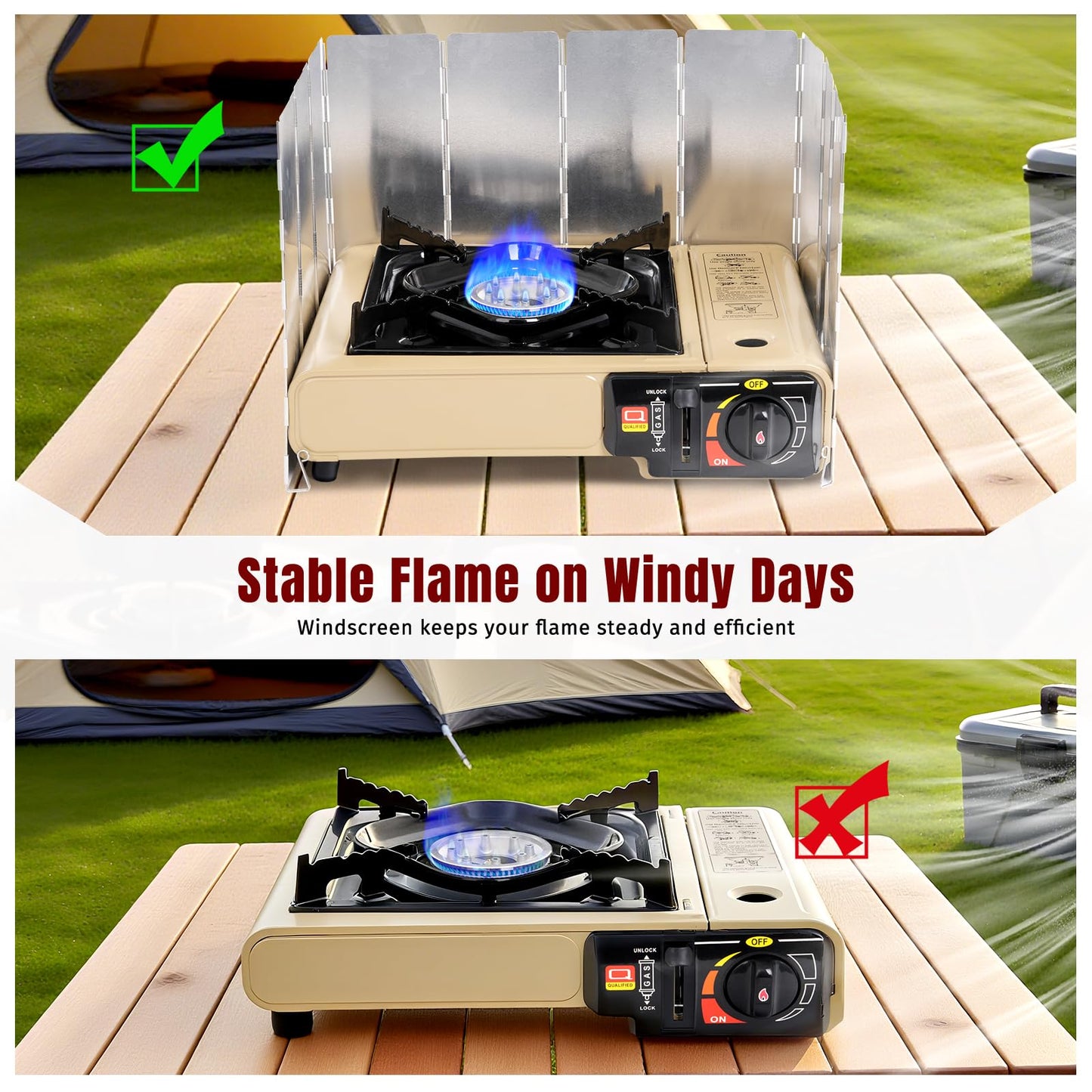 SHINESTAR Dual Fuel Camping Stove with Butane & Propane Compatibility, Portable Stove for Outdoor Cooking, Propane Adapter Hose, Wind Guard and Carrying Case Included (Fuel Not Included)
