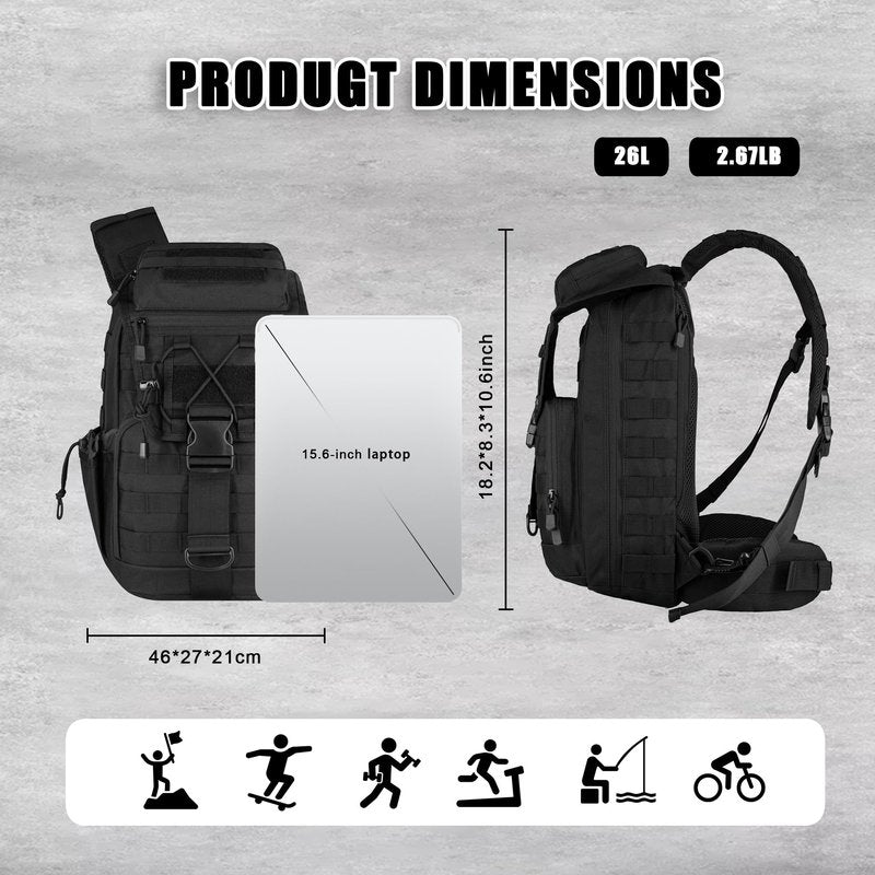 MANETTA Tactical sling Backpack for men- 25l Large Army one shoulder Backpacks For Men Camping Hiking Trekking Daypack Rucksack (black-15.6)