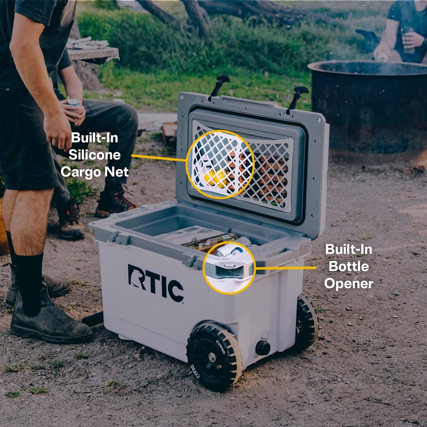 RTIC 52 Quart Ultra-Light Wheeled Hard Cooler Insulated Portable Ice Chest Box for Beach, Drink, Beverage, Camping, Picnic, Fishing, Boat, Barbecue, 30% Lighter Than Rotomolded, Dark Grey & Cool Grey