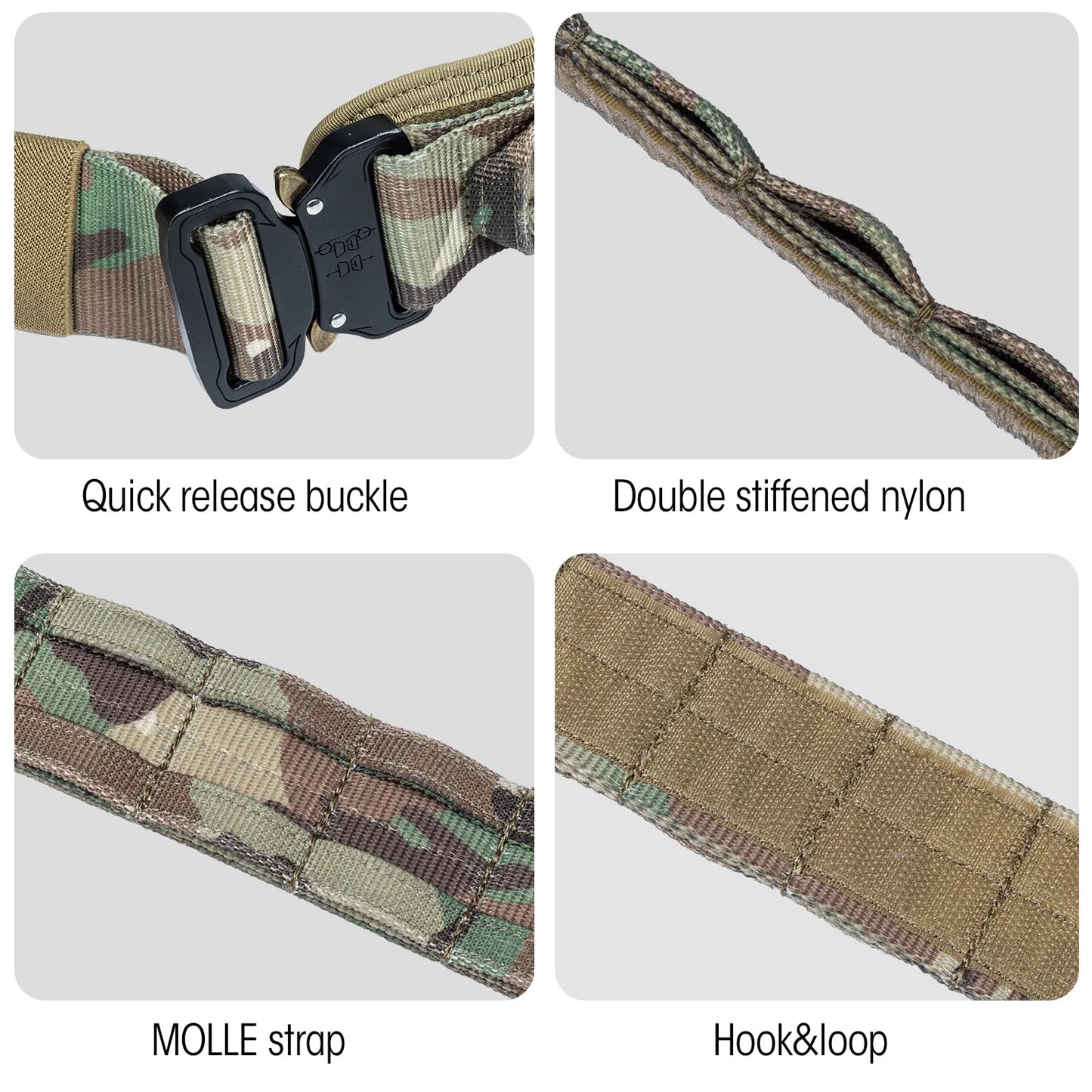 VISMIX Tactical Belt, Quick Release 1.75" MOLLE Battle Belt with Inner Belt and Anti-Slip Pad- Heavy Duty Battle Belts