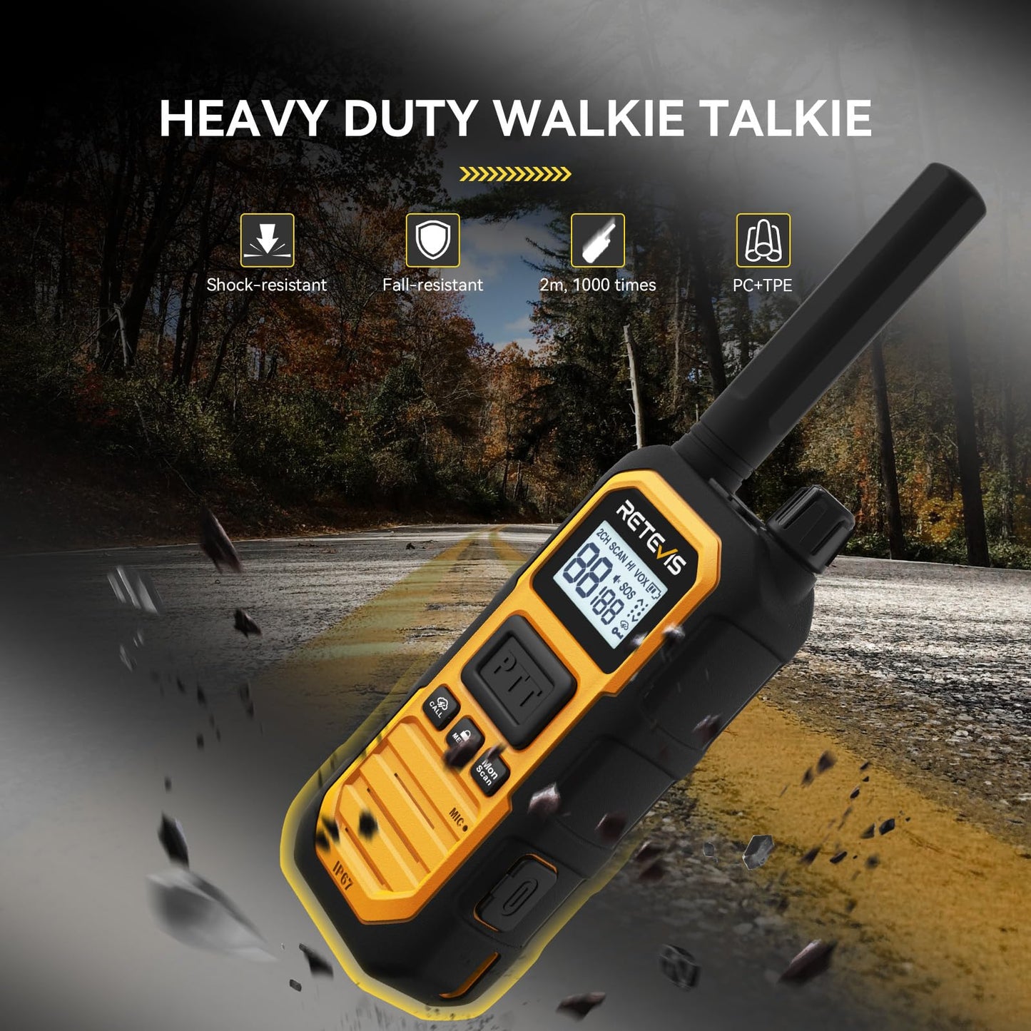 Retevis RB48PLUS GMRS Walkie Talkies Long Range,IP67 Waterproof Heavy Duty Two Way Radios,Repeater Capable,Vibration Alert,NOAA,SOS,for Hurricane Preparedness,Emergency Communication,Outdoor(2 Pack)