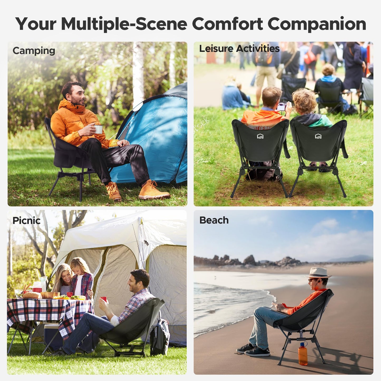 WARMOUNTS Ultralight Camping Chair Backpacking, Compact Folding Camp Chair w/Side Pocket, Portable Camping Chair w/Storage Bag for Hiking, Travel, Beach, Fishing, Support 400lbs, 2Pack