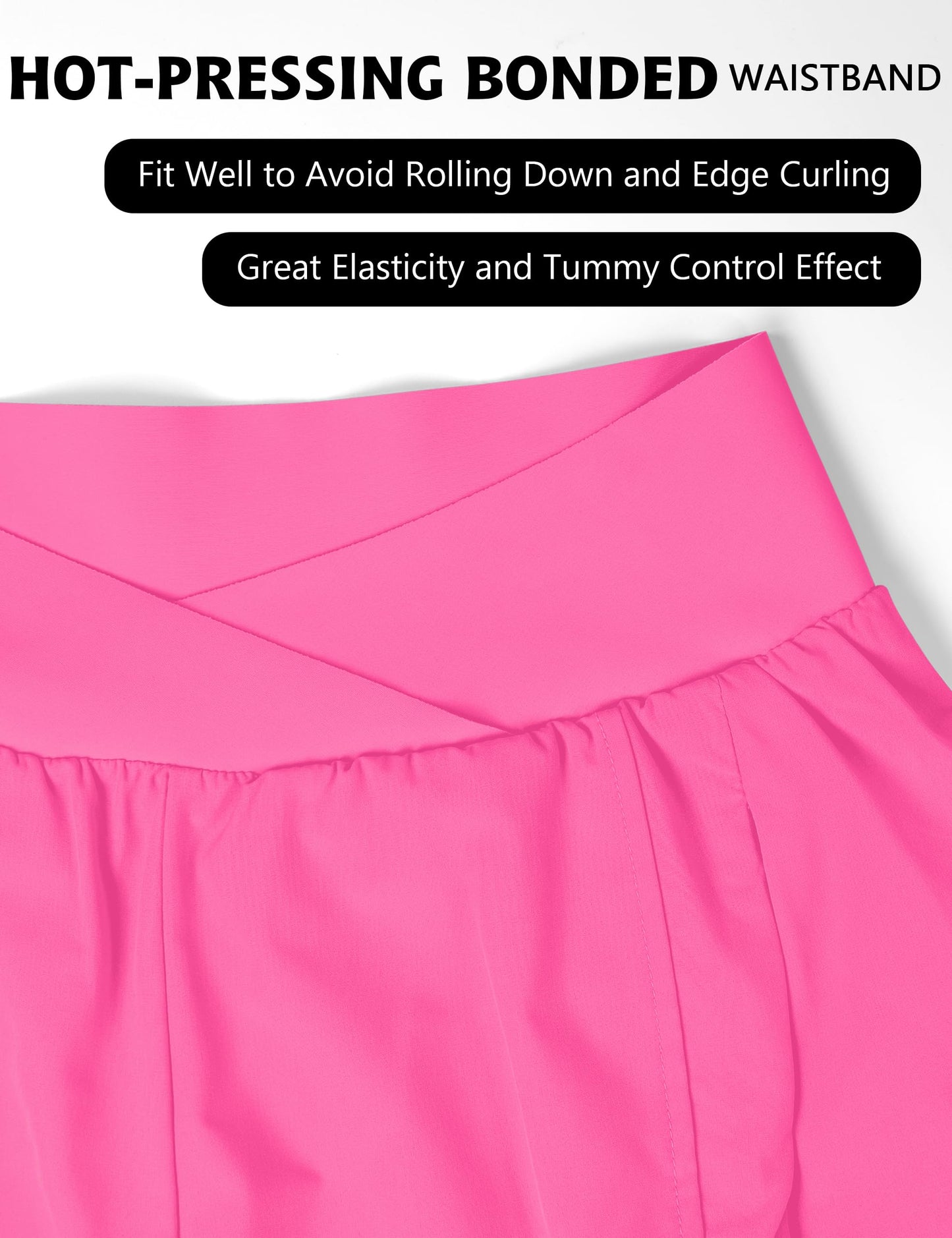 Blooming Jelly Women's Workout Shorts Athletic Running Elastic High Waisted Black Tummy Control Shorts with Zipper Pockets (Hot Pink,XX-Large)