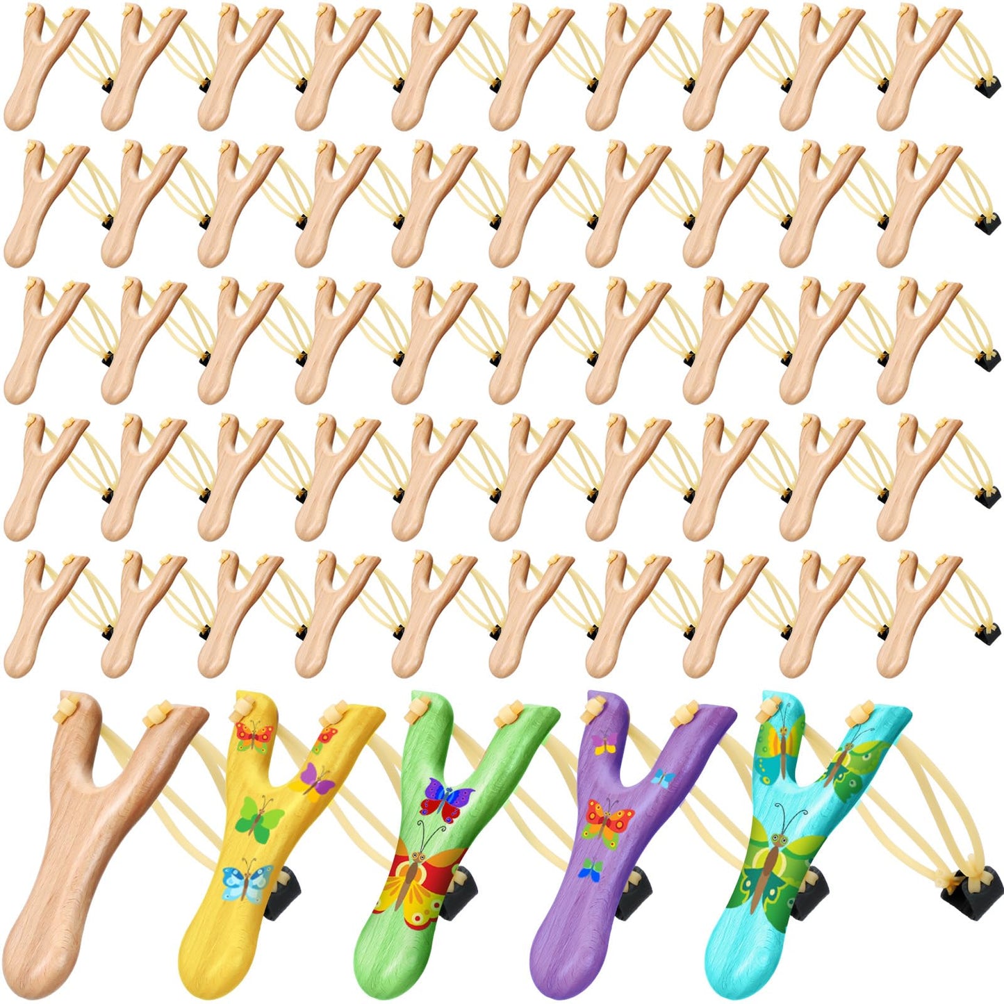 Shappy 50 Pcs Wooden Slingshot Toy Hunting Slingshot with Rubber Band Wood Slingshots for Adults Boys Girls Shooting Catapult Game Outdoor Sports Camping Hiking (Brown)