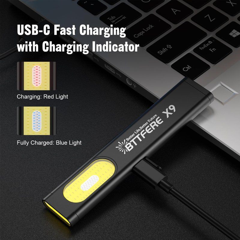 Bttfere 2 Pack Pocket Flashlight EDC Clip Light with Magnetic Base - 675 Lumen USB-C Rechargeable Slim Flat IPX4 Waterproof Dual Modes Compact LED Flashlight for Camping Travel