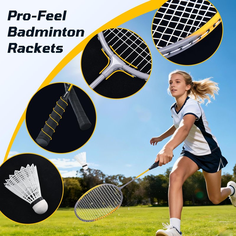 Haokelball Outdoor Badminton Net Set with Anti-Sag Winch System - 20ft Badminton Net, 4 Rackets, 3 Shuttlecocks & Carry Bag, Badminton Set for Backyard, Grass, Beach, Holiday Games
