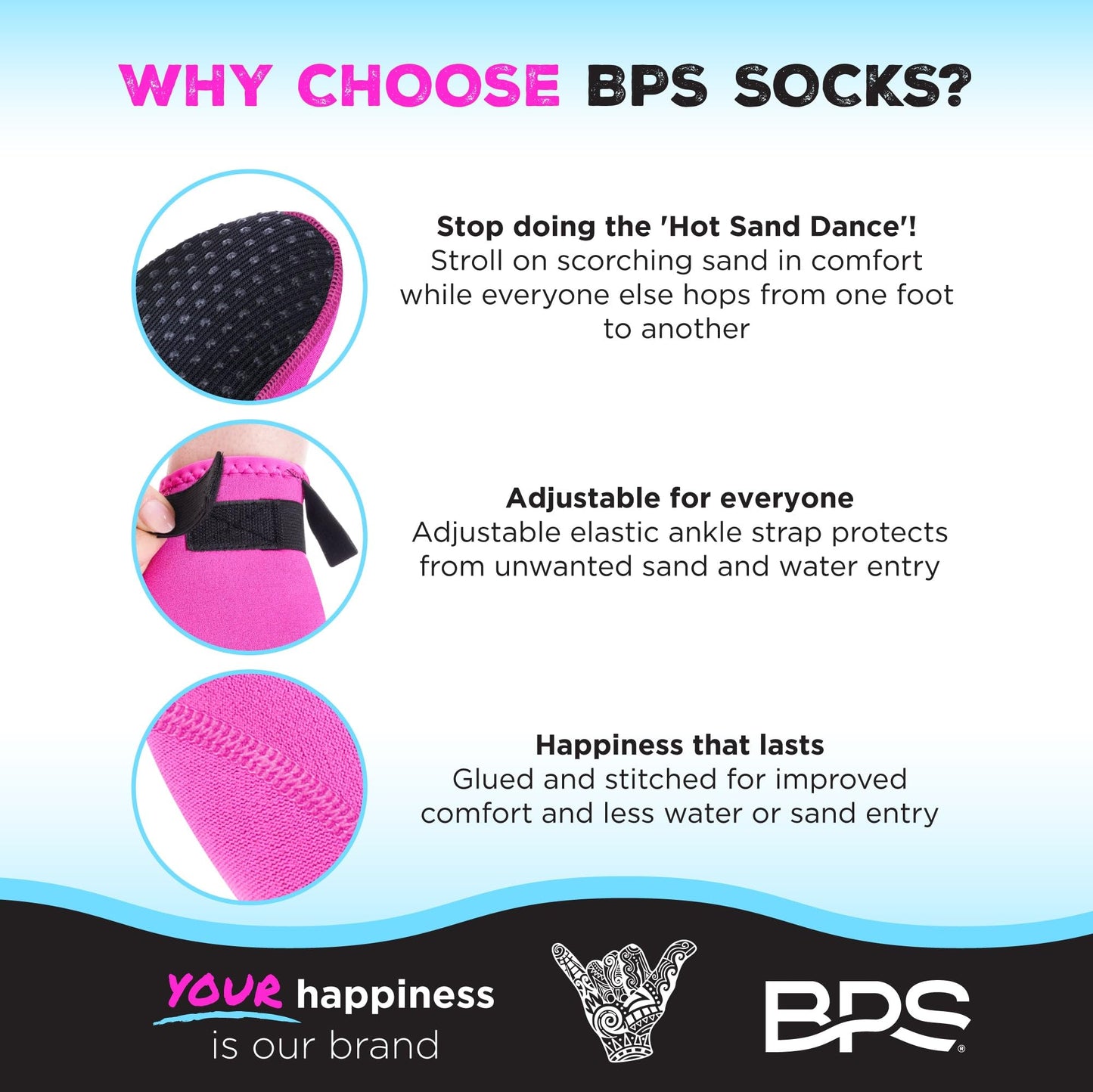 BPS 'Smart Sock' 3mm Neoprene Beach Water Socks Low Cut - for Surfing Swimming and Sand Activities Flexible Dive Socks Glued & Stitched Anti-Slip Wetsuit Boots for Men Women (Pink, XXXL)