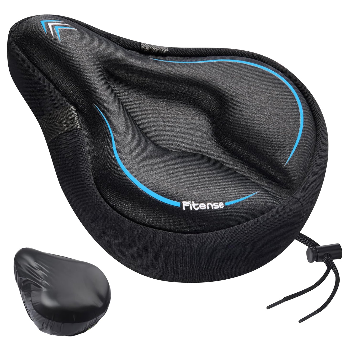 Fitense Bike Seat Cushion, Wide Comfort Bike Seat Cover for Men Women, Exercise Bicycle Seat Cushion Padded Cover Compatible with Peloton, Mountain Stationary Bikes, Indoor & Outdoor, Black