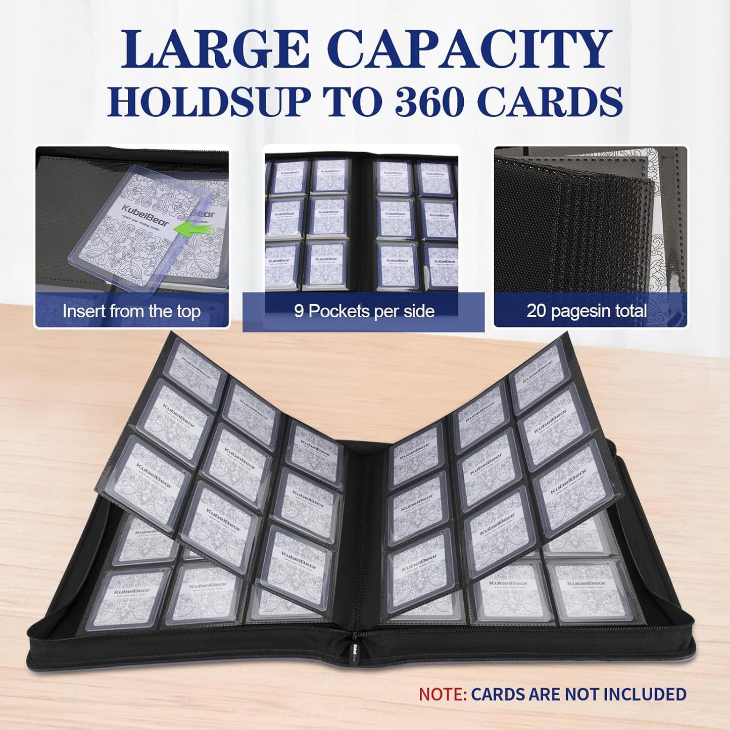 Toploader Binder - 360 Capacity Zippered Trading Card Holder | Acid-Free, Durable Storage for MTG & Sports Cards - Black Dots