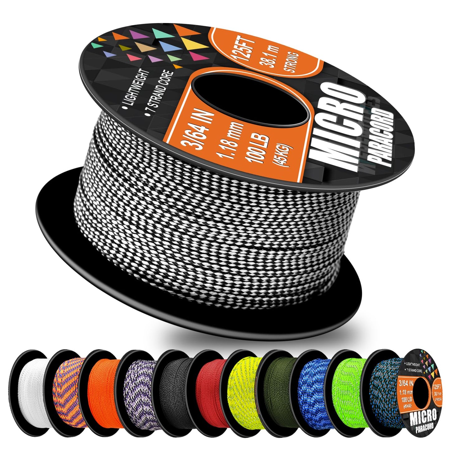 WEREWOLVES 1.18mm Micro Paracord – 125ft (38m) Lightweight Survival Cord,Thin Braided Rope for Survival Bracelets, DIY Crafts, Camping, Fishing, Wind Chime Replacement (Zebra Stripes, 125 ft)